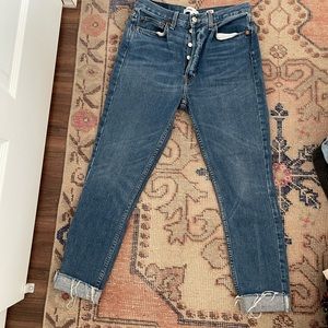 Re/Done Originals  | High Rise Waist Ankle Crop Jeans in Medium Vain size 29